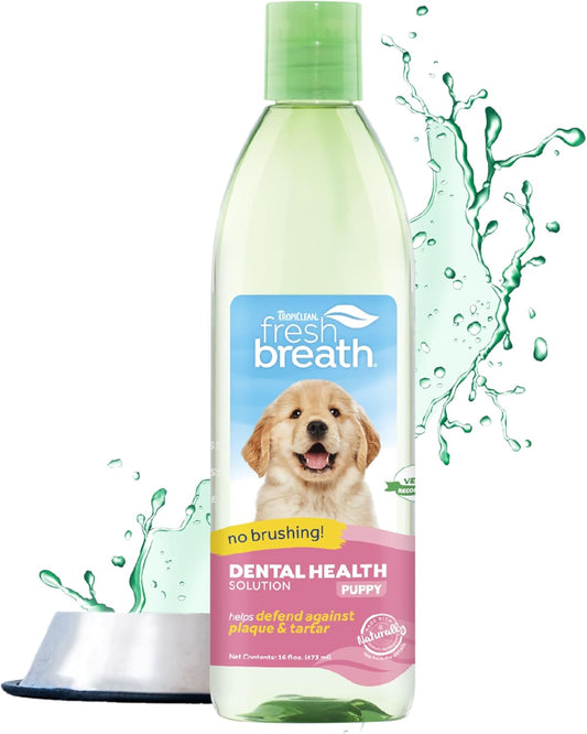 TropiClean Fresh Breath Water Additive for Puppies | Breath Freshener and Teeth Cleaning Solution | No Toothpaste or Toothbrush Required |