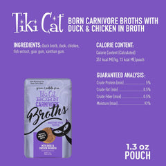 Tiki Cat Born Carnivore Broths, Duck & Chicken Recipe, Hydration and Flavor Supplement Cat Food Topper
