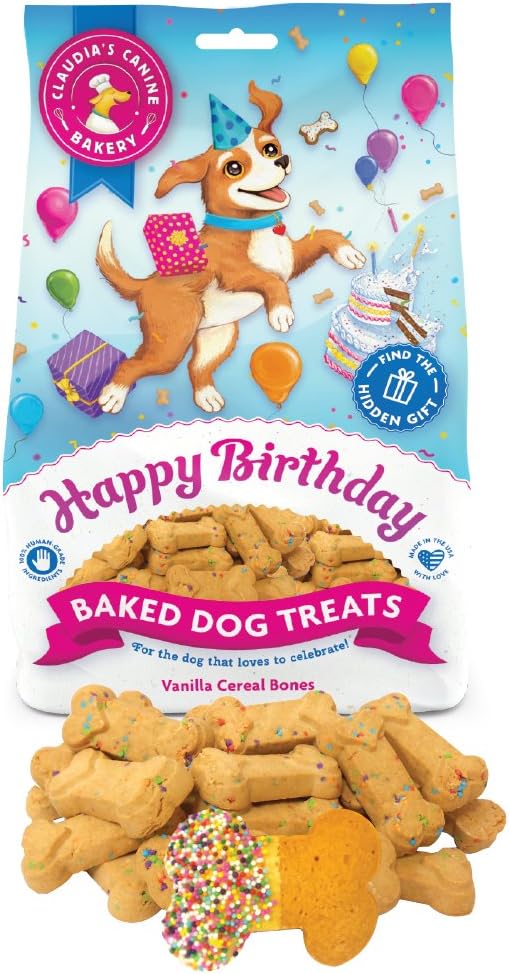 Claudia's Canine Bakery, Happy Birthday Bag of Treats | Vanilla Flavor, Gourmet Dog Treats| No Preservatives, No Animal by-Products, No Fillers | Made in The USA | Net Wt. 8 oz