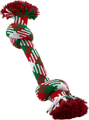 PetSport Holiday Woven 2 Knot Rope Chew and Tug Dog Toy | Made of Premium Non-Toxic Cotton | Helps Clean Dogs Teeth | Extra Thick & Durable Rope | Color-Fast Dye Will not Stain | 14 inch