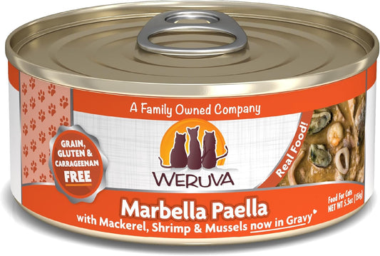 Weruva Classic Cat Food, Marbella Paella with Mackerel, Shrimp, & Mussels in Gravy (Pack of 24)