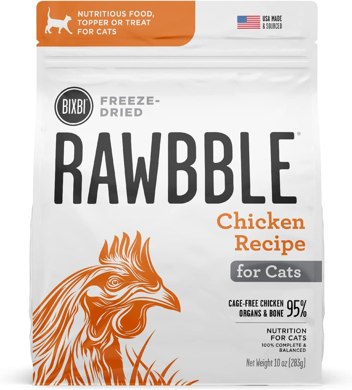 BIXBI Rawbble Freeze Dried Cat Food, Chicken Recipe, 3.5 oz - 95% Organs and Bone Raw Cat Food - USA Made
