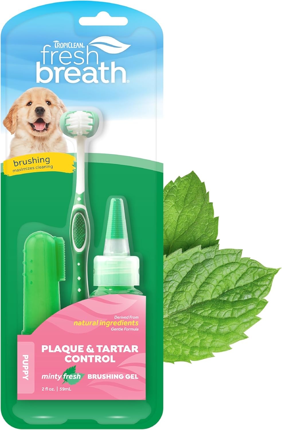 TropiClean Fresh Breath Toothbrush and Toothpaste Kit for Puppies, Teeth Cleaning Kit to Prevent Plaque & Tartar, Breath Freshener, Dog Dental Care