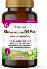 NaturVet Glucosamine DS Plus Level 2 Moderate Care Joint Support Supplement for Dogs and Cats, Chewable Tablets Time Release, Made in The USA, 60 Count