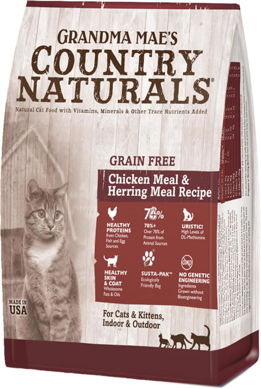 Grandma Mae’s Country Naturals Dry Cat Food, Grain Free Formula, Chicken & Herring, Slow Cooked & Nutrient Dense, Made in USA