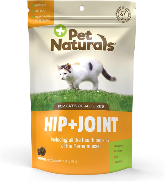 Pet Naturals Hip and Joint Support Supplement for Cats, 30 Chews - Glucosamine, Chondroitin and MSM for Cats