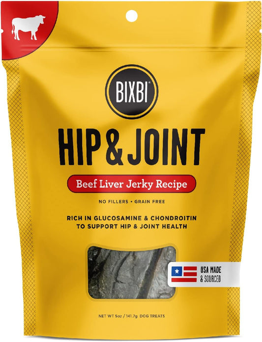 BIXBI Hip & Joint Support Beef Liver Jerky Dog Treats - USA Made Grain Free Dog Treats - Glucosamine, Chondroitin for Dogs - High in Protein, Antioxidant Rich, Whole Food Nutrition, No Fillers