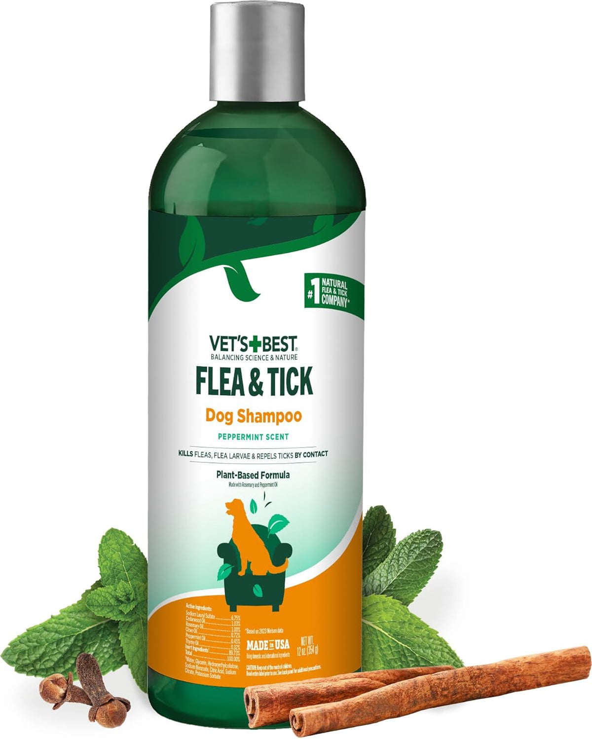 HERO PET Vet's Best Natural Flea and Tick Shampoo for Dogs – Plant-Based Formula with Certified Essential Oils – Advanced Strength Flea Treatment and Bath – Itch Relief and Tick Control – 12 oz – Made in USA