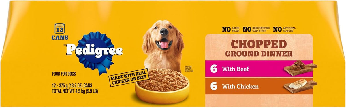 Pedigree Chopped Ground Dinner Wet Dog Food Chicken & Beef Variety Pack, 13.2 oz. Cans (12 Count, Pack of 1)
