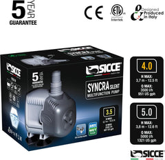 SICCE Syncra Silent 3.5 Multifunction 687 GPH Submersible Water Pump | Italian Made 68W Ultra Quiet Durable Aquarium Fish Tank, Fountain, Pond, Hydroponics, Terrarium Black | Freshwater & Saltwater