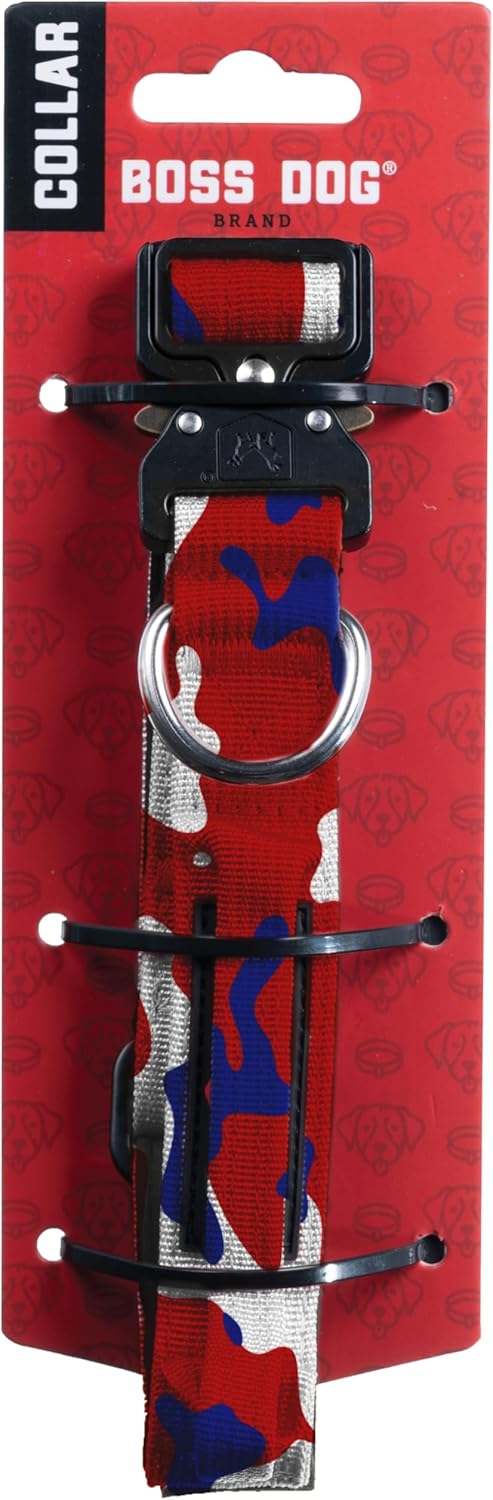 Boss Dog Tactical Adjustable Collar, Red, White & Blue Camo