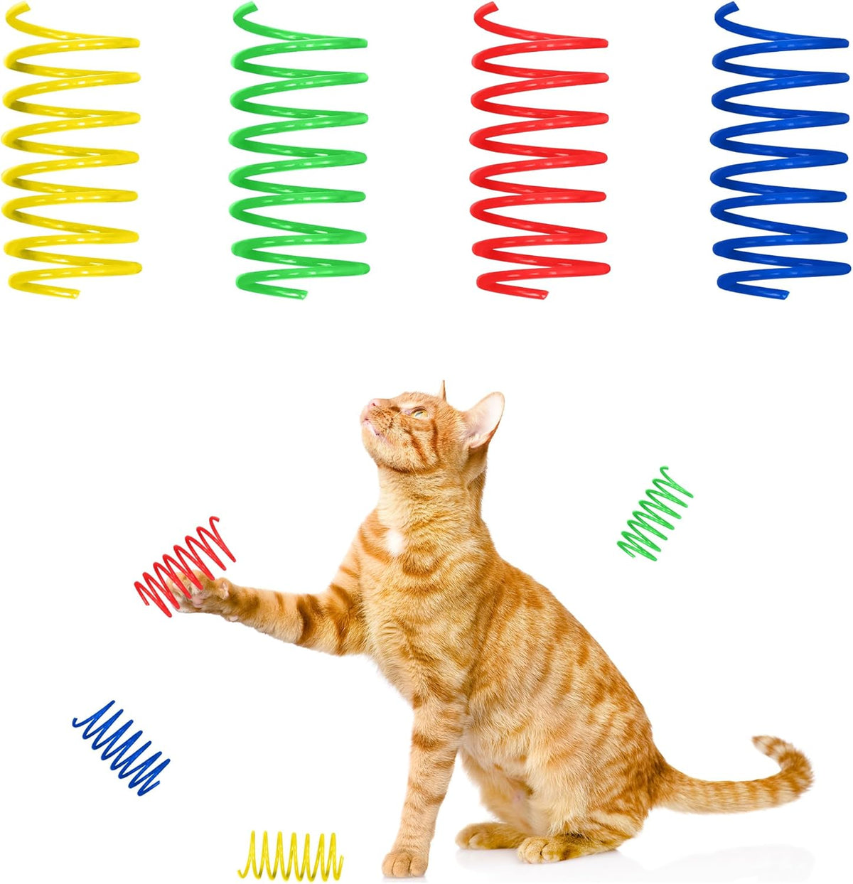 SPOT Thin Colorful Springs Cat Toy - Bouncy Toys for Medium Indoor Cat Breeds to Bite, Swat, Chase - Keeps Cats & Kittens Entertained for Hours - Includes Ten Wide Spiral Springs, Assorted Colors