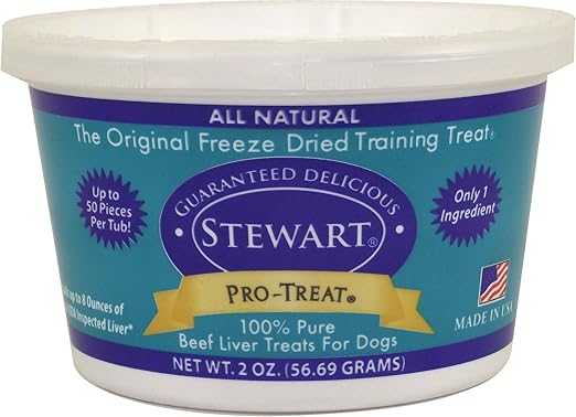 Miracle Corp - Stewart Freeze Dried Beef Liver Dog Treats, Grain Free, All Natural, Made in USA by Pro-Treat, 2 oz, Resealable Tub