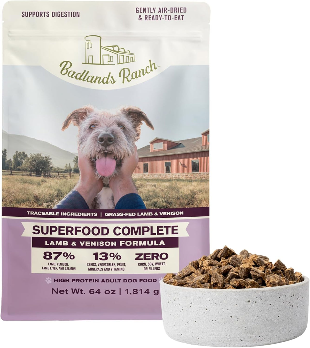 Superfood Complete, Air-Dried Adult Dog Food - High Protein, Zero Fillers, Superfood Nutrition by Katherine Heigl (Lamb & Venison)