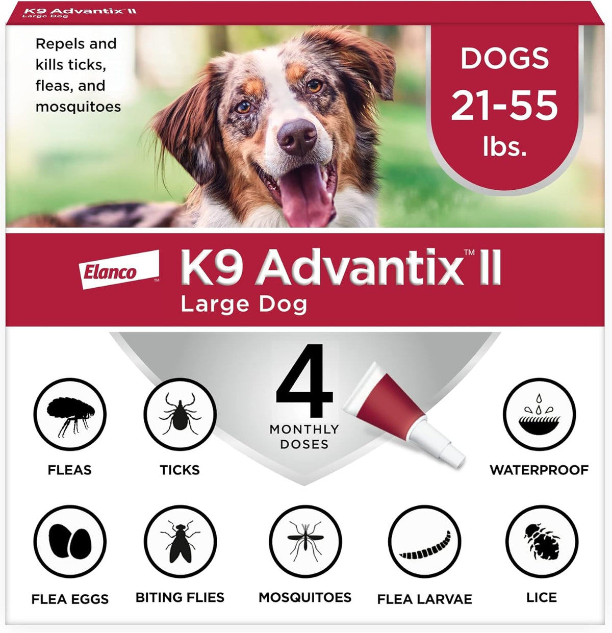 Elanco K9 Advantix II Dog Vet-Recommended Flea, Tick & Mosquito Treatment & Prevention | 4-Mo Supply