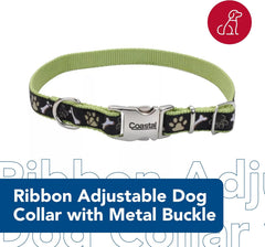 Coastal Pet - Ribbon - Adjustable Dog Collar with Metal Buckle, Brown Paws and Bones