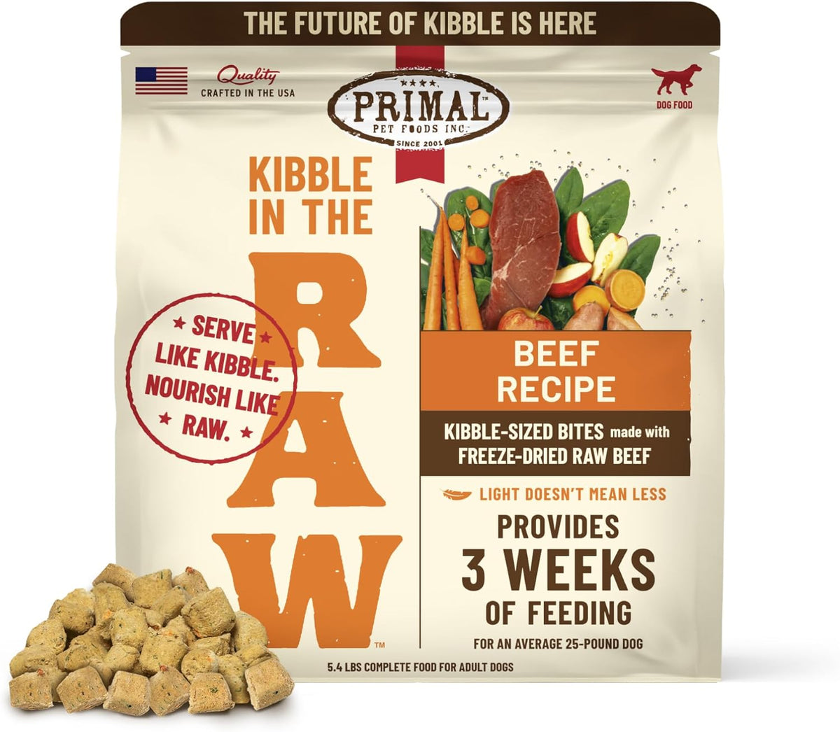 Primal Kibble in The Raw, Freeze Dried Dog Food, 5.4 lb Bag