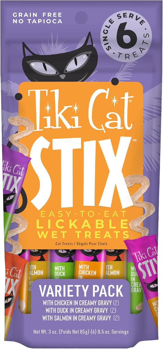 Tiki Cat Stix Mousse Treats, Single Serve Indulgent Lickable Treat or Dry Food Topper, Variety Pack with Salmon, Chicken, and Tuna