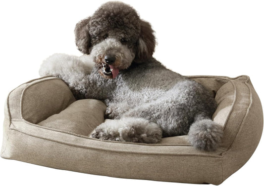 Arlee Memory Foam Pet Bed, Sofa Couch Style, Small/Medium, Comfortable Cuddler with Extra Support, Durable Fabric, and Premium Memory Foam for Dogs and Cats, Good for Living Room, Bedroom, Walnut Tan