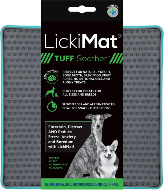 LickiMat Tuff, Heavy-Duty Soother, Dog Slow Feeder Lick Mat, Boredom Anxiety Reducer; Perfect for Food, Treats, Yogurt, or Peanut Butter, Fun Alternative to a Slow Feed Dog Bowl, Turquoise