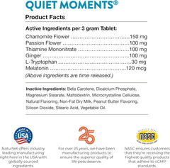 NaturVet Quiet Moments Calming Aid Melatonin Dog Supplement – Helps Reduce Stress in Dogs – for Pet Storm Anxiety, Motion Sickness, Grooming, Separation, Travel – 30 Ct. Tablets