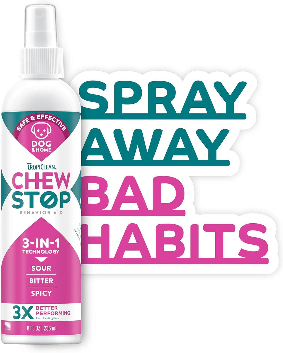 TropiClean No Chew Spray for Dogs, Better Than Bitter Apple Spray, Safe & Natural Chew + Lick Deterrent, Protect Home 8 oz