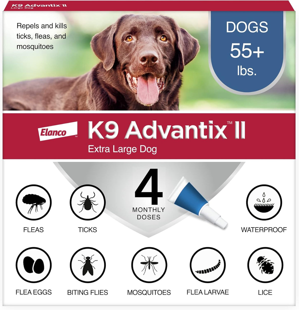 Elanco K9 Advantix II Dog Vet-Recommended Flea, Tick & Mosquito Treatment & Prevention | 4-Mo Supply