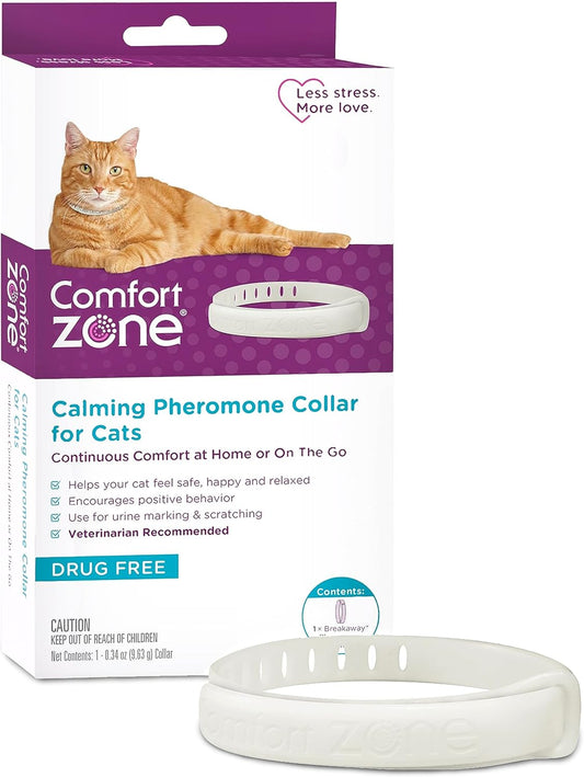 Comfort Zone Cat Calming Collar : 30-Day Calming Collar; Cat Pheromones Help Anxiety, Reduce Stress, Urine Marking, Scratching; Indoor or Outdoor Cats; Long-Lasting