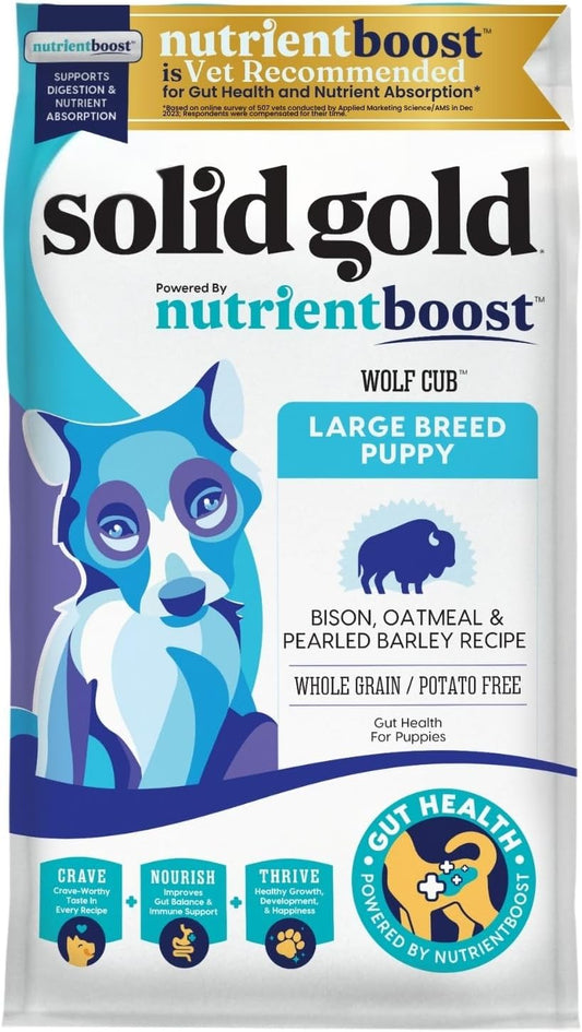 Solid Gold Large Breed Puppy Dog Food Dry Kibble - High Protein Dry Puppy Food for Large Breed Dogs w/Real Bison, Healthy Whole Grain & Probiotics for Gut Health & Digestion - Nutrientboost 22-lb