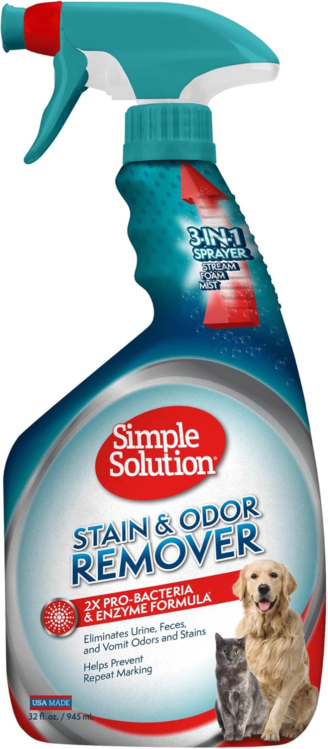 HERO PET Simple Solution Stain & Odor Eliminator for Pets, Carpet Deodorizer, Enzyme Pet Odor Eliminator for Home, Stain Remover for Cat & Dog Pee, Urine Destroyer, Carpet Cleaner Spray, 32 oz