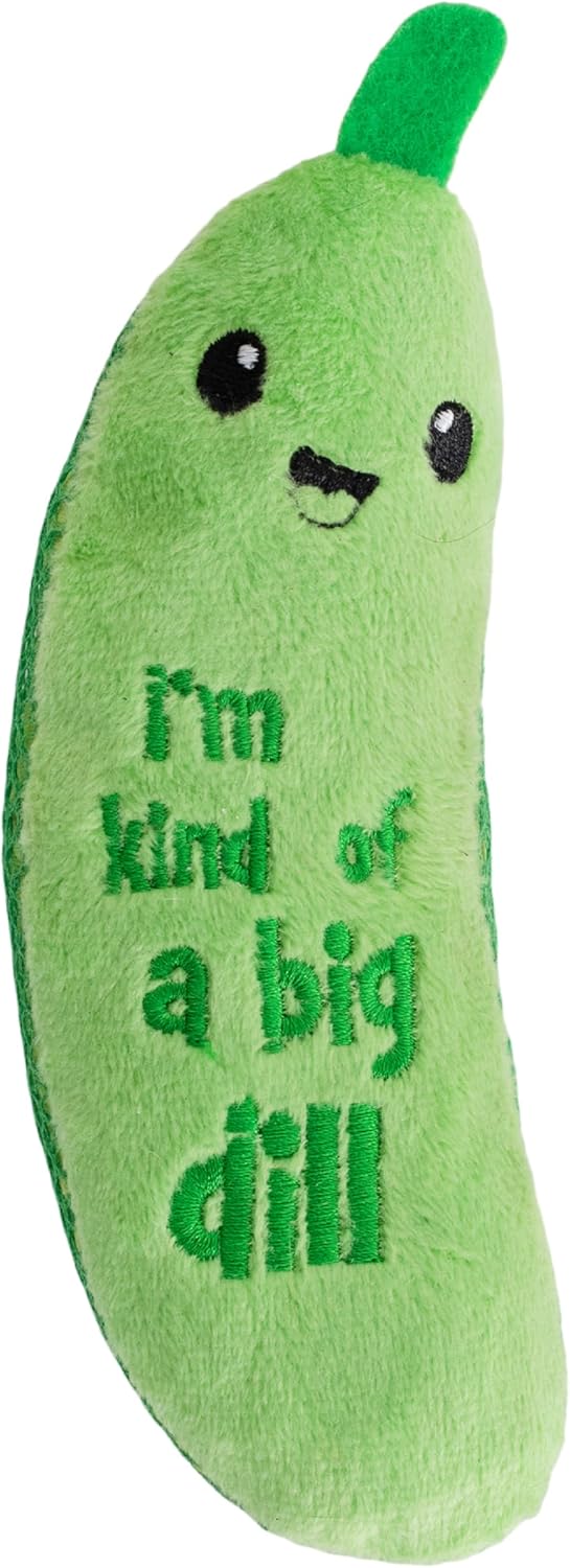 Petstages Catstages Crunchy Pickle Kicker Toy with Catnip and Dental Mesh, Pickle Shape, Plush and Crinkle Cat Toy for Kicking, Tossing, and Teeth Cleaning, Green