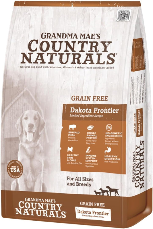Grandma Mae's Country Naturals Dry Dog Food, Grain Free Dakota Frontier Formula, Buffalo, Slow Cooked & Nutrient Dense, Made in USA