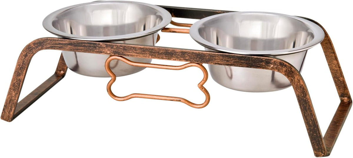 Loving Pets Black Label Collection Rustic Bone Diner for Dogs, 1-Pint, Aged Copper