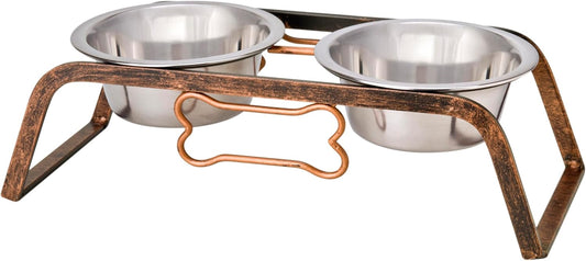 Loving Pets Black Label Collection Rustic Bone Diner for Dogs, 1-Pint, Aged Copper