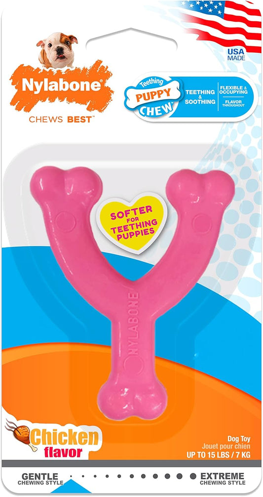 Nylabone Wishbone Puppy Chew Toy, Toys for Teething Puppies, Pink, Chicken Flavor