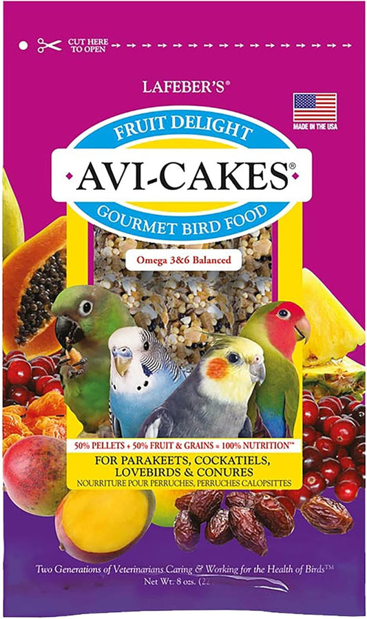 LAFEBER'S Fruit Delight Avi-Cakes Pet Bird Food, Made with Non-GMO and Human-Grade Ingredients, for Cockatiels Conures Parakeets (Budgies) Lovebirds (8 oz Pack of 1)