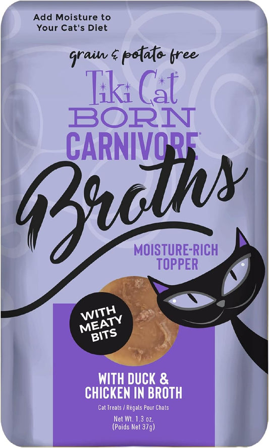 Tiki Cat Born Carnivore Broths, Duck & Chicken Recipe, Hydration and Flavor Supplement Cat Food Topper