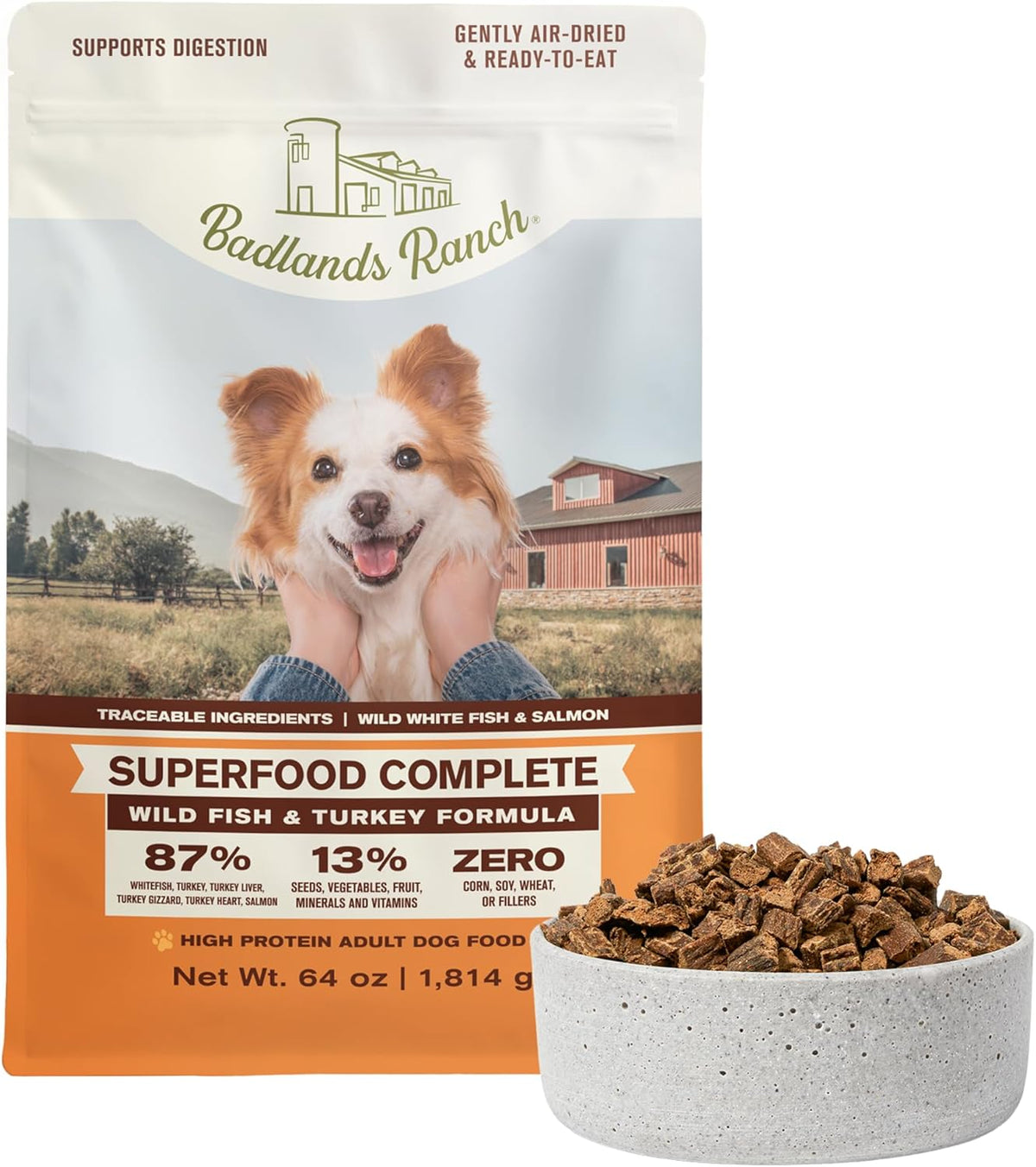 BADLANDS RANCH- Superfood Complete, Air-Dried Adult Dog Food - High Protein, Zero Fillers, Superfood Nutrition by Katherine Heigl (Wild Fish and Turkey Formula)