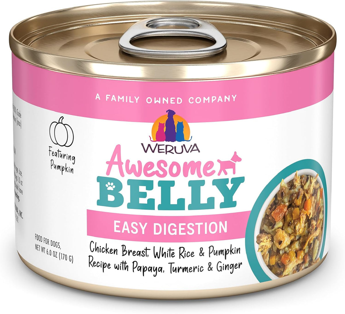 Weruva Awesome Belly Wet Dog Food, Chicken, White Rice & Pumpkin with Papaya (Pack of 8)