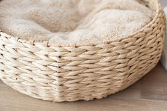PetPals Hand Made Paper Rope Round Bed for Cat/Dog/Pet Sleep with Pillow, Natural (Round)