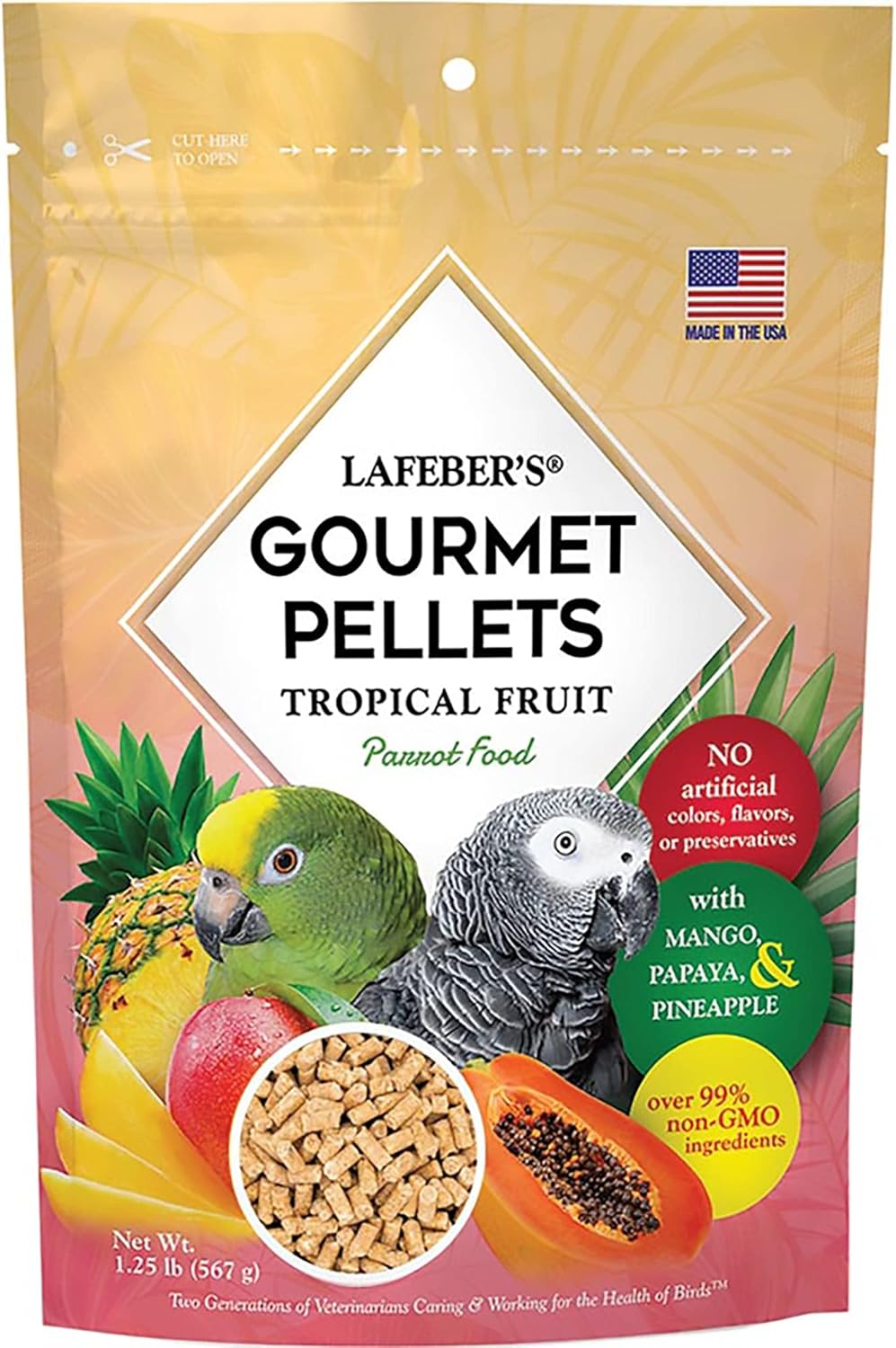 LAFEBER'S Tropical Fruit Gourmet Pellets Pet Bird Food, No Added Sugar, Made with Non-GMO and Human-Grade Ingredients, for Parrots