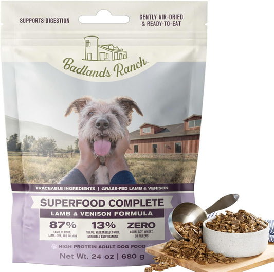 BADLANDS RANCH - Superfood Complete, Air-Dried Adult Dog Food - High Protein, Zero Fillers, Superfood Nutrition by Katherine Heigl (11.5 oz, Lamb & Venison)