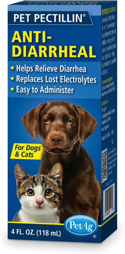 PetAg Pet Pectillin Anti-Diarrheal - 4 oz - Helps Relieve Diarrhea or Loose Stool in Dogs and Cats - Replaces Lost Electrolytes - Easy to Administer