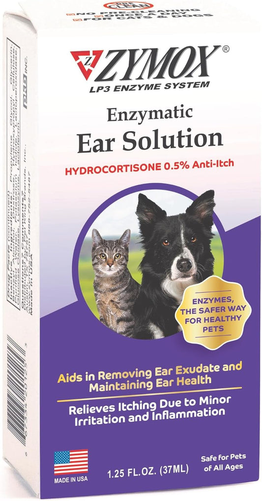 ZYMOX Enzymatic Ear Solution with 0.5-Percent Hydrocortisone, for Dog & Cat, 1.25 oz