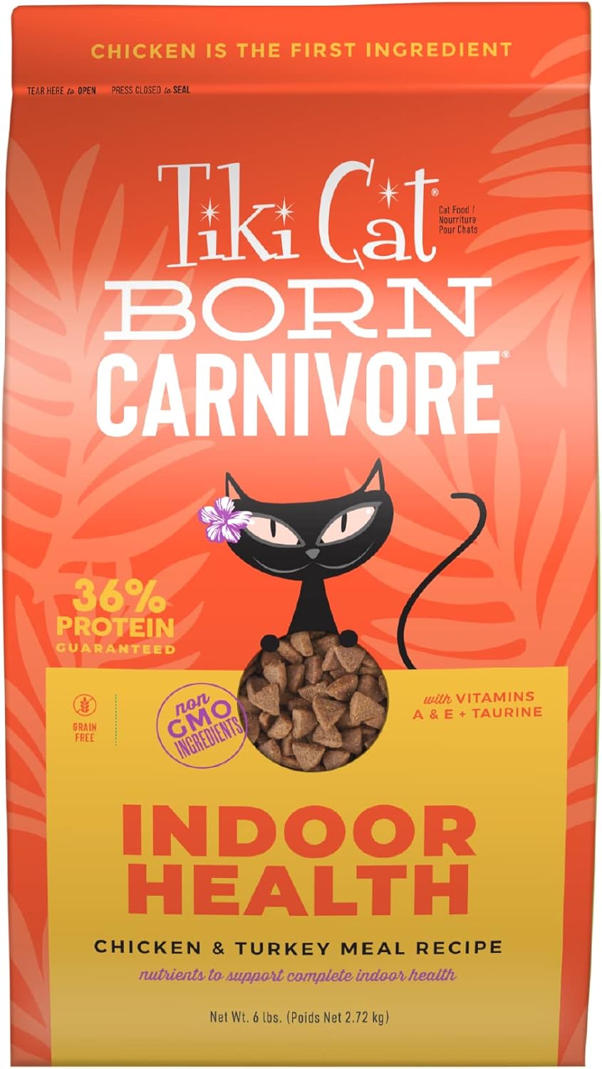 Tiki Cat Born Carnivore Indoor Health High Protein, Chicken & Turkey Meal, Grain-Free Baked Kibble to Maximize Nutrients, Dry Cat Food