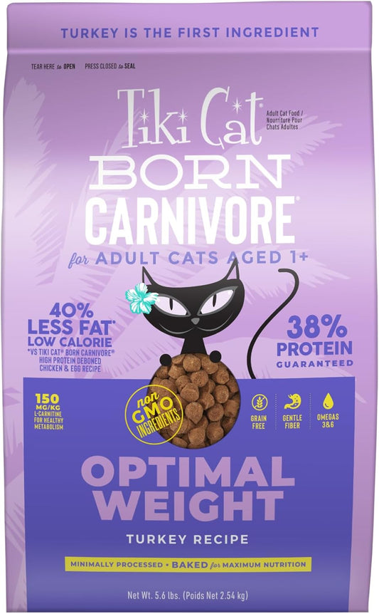 Tiki Cat Born Carnivore Optimal Weight, Turkey, Low-Calorie Grain-Free Baked Kibble to Maximize Nutrients, Dry Cat Food