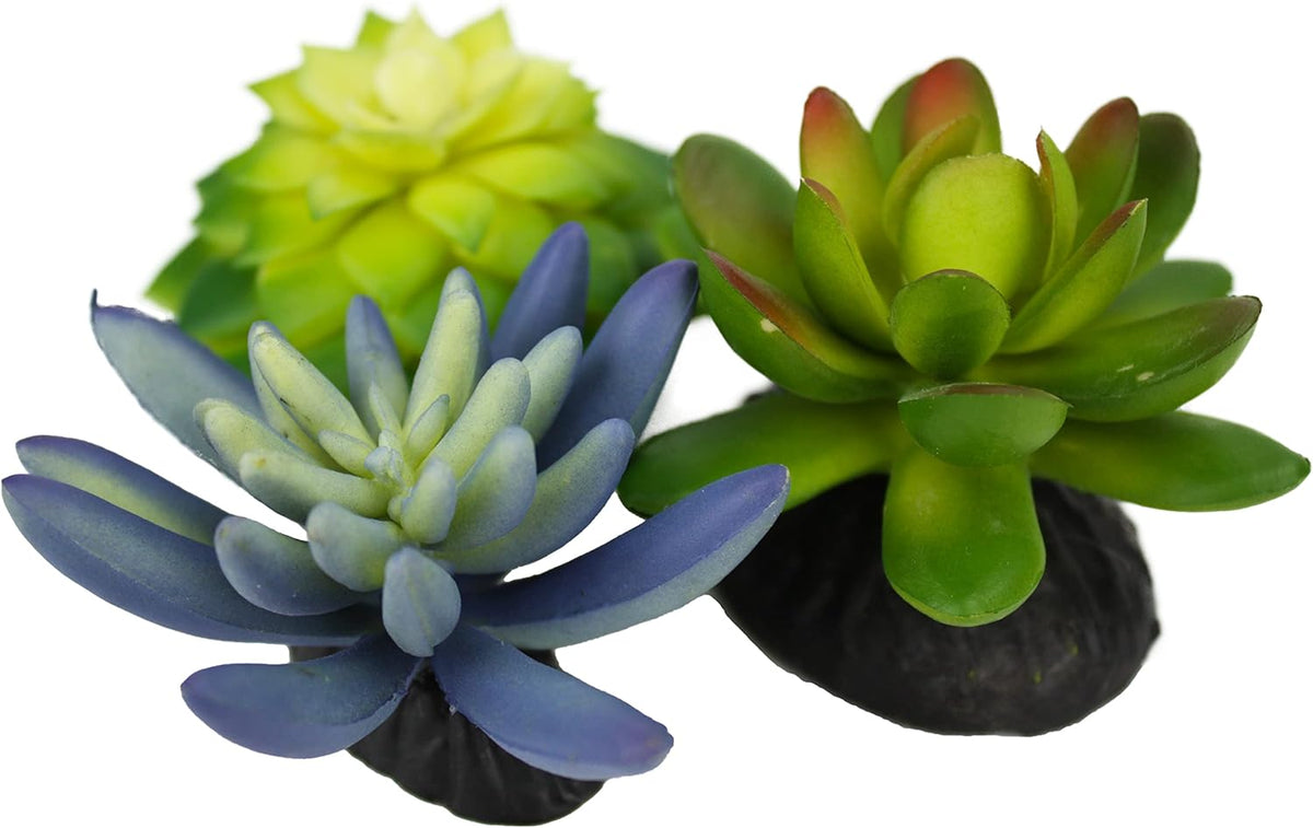 Komodo Reptile Terrarium Succulent 3PK Yellow/Green Plants | Natural Looking Artificial Aquarium Ornament & Habitat Decoration Accessory with Weighted Base