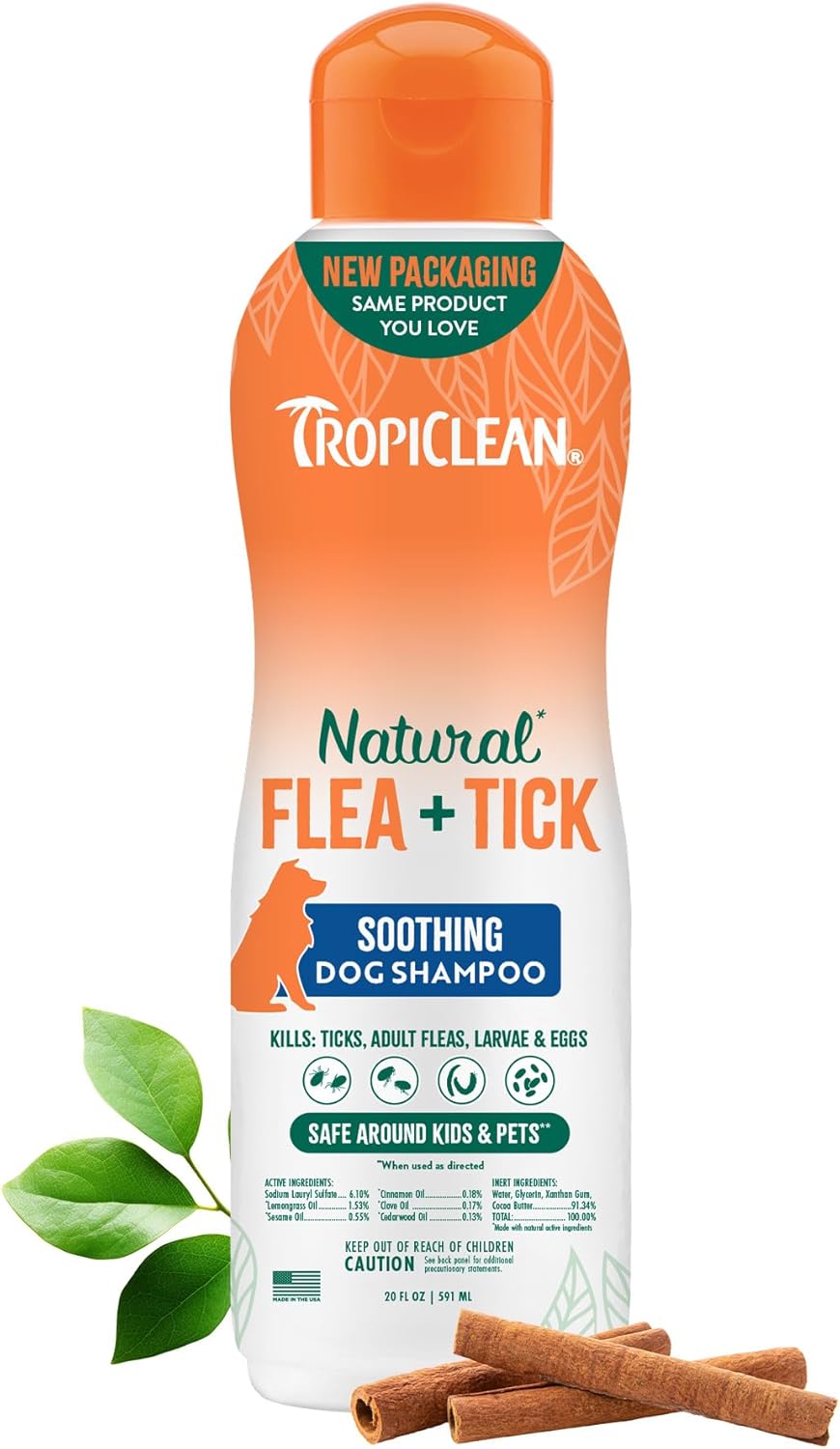 TropiClean Soothing Flea and Tick Shampoo Treatment for Dogs, Powerful & Natural Defense, Prevention for Large & Small Dogs 20 oz