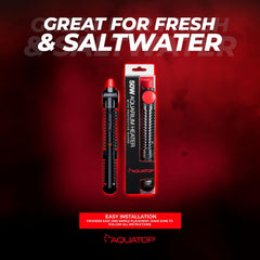 Aquatop Premier Glass Heater with Guard – Submersible for Fish Tanks Up to 13 Gallons – 68-93°F Adjustable Temp – Fresh & Saltwater Use
