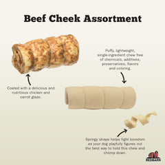 Redbarn All-Natural Beef Cheek Rolls for Dogs, Grain-Free Cow Cheeks are Naturally Rich in Collagen(Chicken & Carrot)